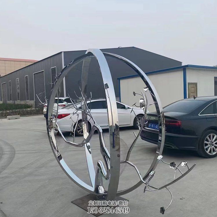 城市圓環(huán)雕塑，網(wǎng)格景觀雕塑，拋光效果