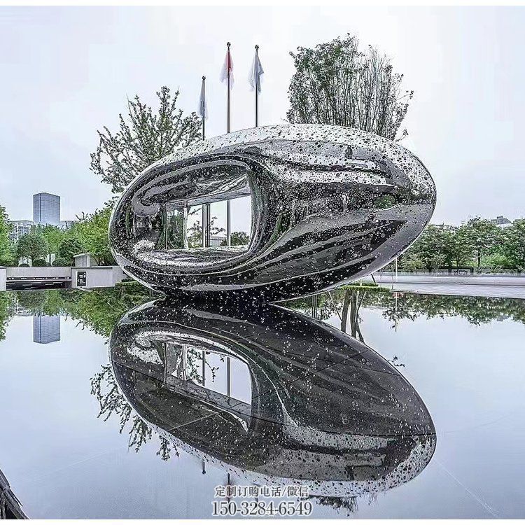 鏤空方孔球雕塑，鏡面城市景觀雕塑